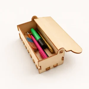 Gravure laser Namasté sur boîte à crayons personnalisée en bois