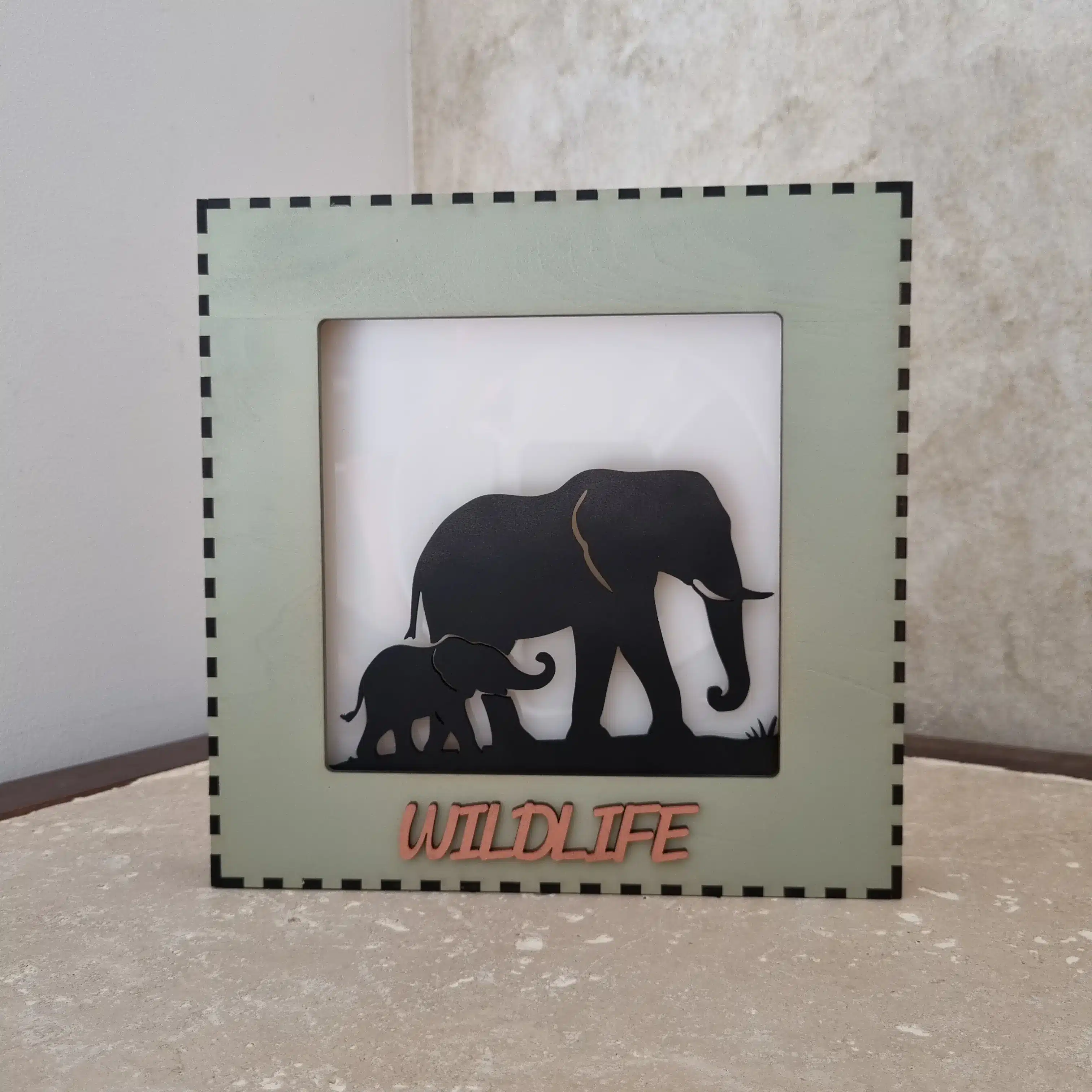Lightbox éléphants LED en bois découpé au laser, veilleuse safari rechargeable pour chambre enfant