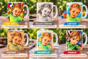 Tasse personnalisée avec photo enfant 6 versions Exemple