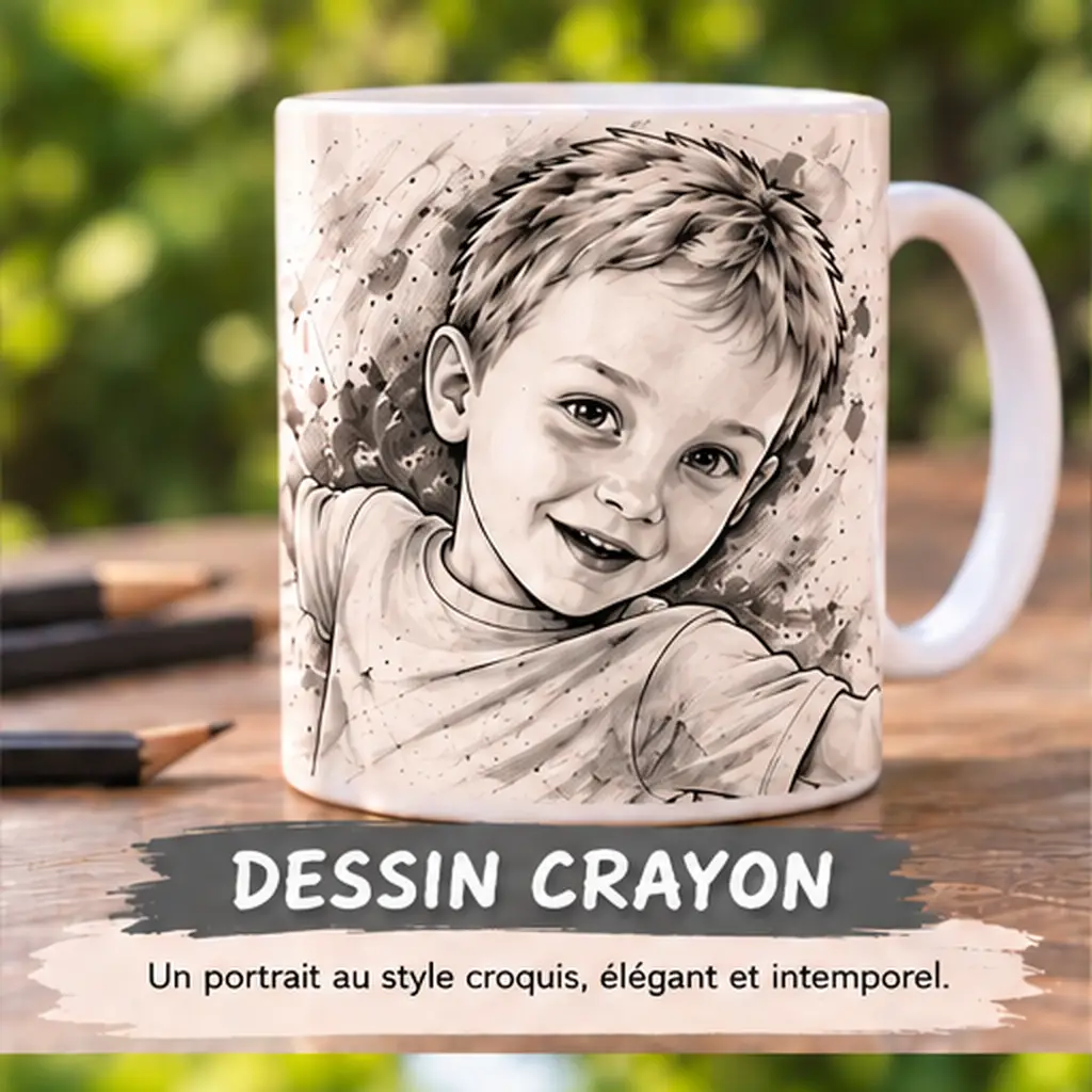 Tasse personnalisée avec photo style dessin crayon